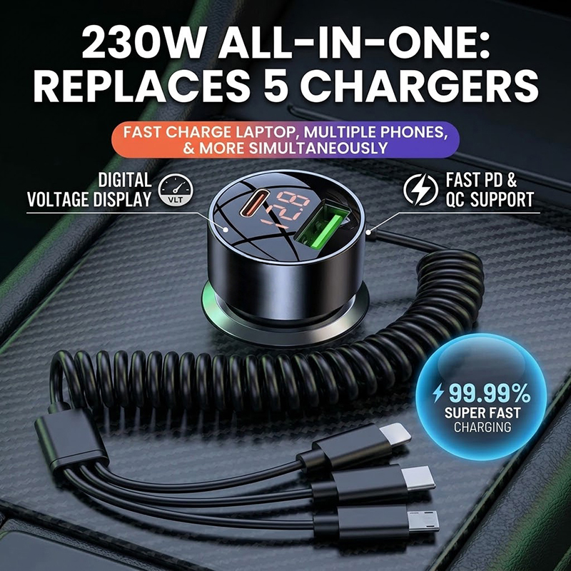 3-in-1 autolader met intrekbar - Laptop Charger recensie en prijs